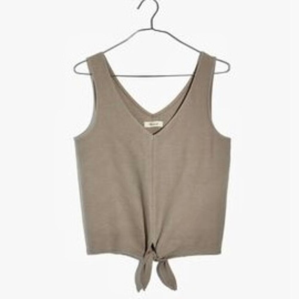 MADEWELL Textured & Ribbed Tie Front Cropped Neutral Tank Shirt – Medium